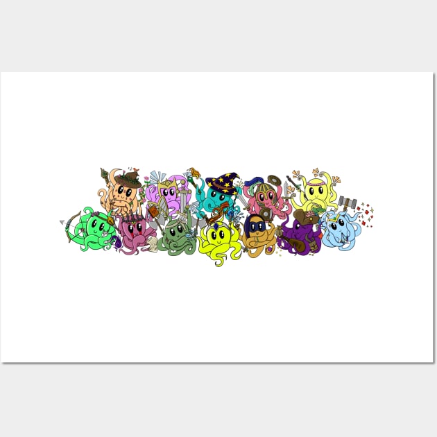 Cartoon Octopus Dungeons and Dragons Classes Group Photo Wall Art by GenAumonier